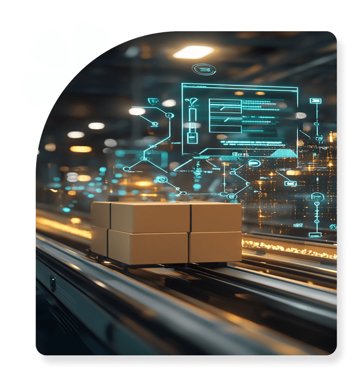 Professionals collaborating with large data visualization screens in a modern office