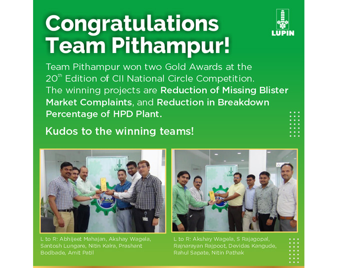 Team Pithampur won two Gold  Awards at the 20th Edition of CII National Circle Competition