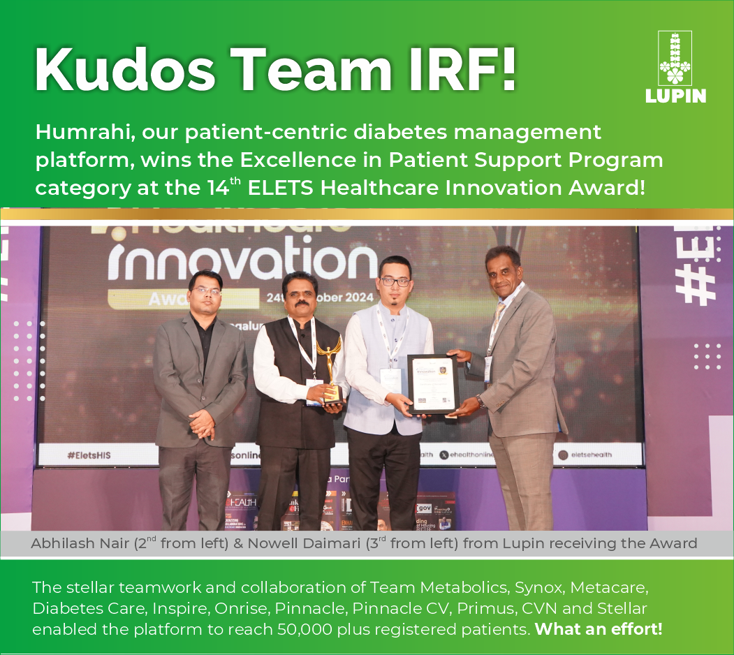 Humrahi, our patient-centric diabetes management platform, wins the Excellence in Patient Support Program category at the 14th ELETS Healthcare Innovation Award!