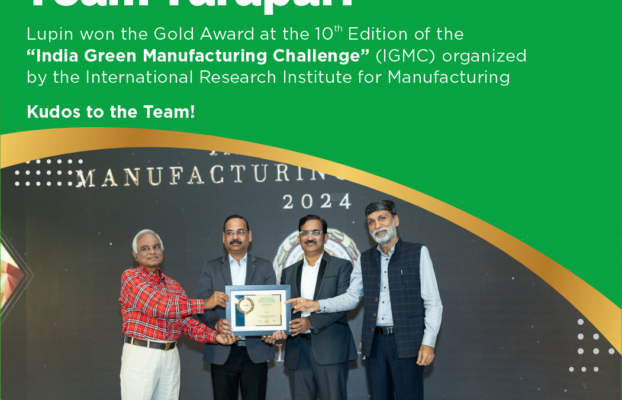 Lupin won the Gold Award at the 10th Edition of the “India Green Manufacturing Challenge” (IGMC) organized by the International Research Institute for Manufacturing