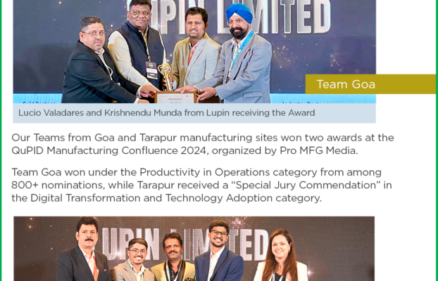 Our Teams from Goa and Tarapur manufacturing sites won two awards at the QuPID Manufacturing Confluence 2024, organized by Pro MFG Media.