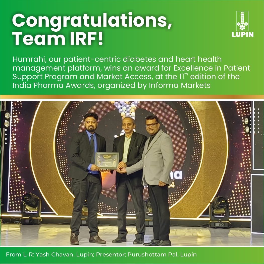 Humrahi, our patient-centric diabetes and heart health management platform, wins an award for Excellence in Patient Support Program and Market Access, at 11th edition of the India Pharma Awards, organized by Informa Markets